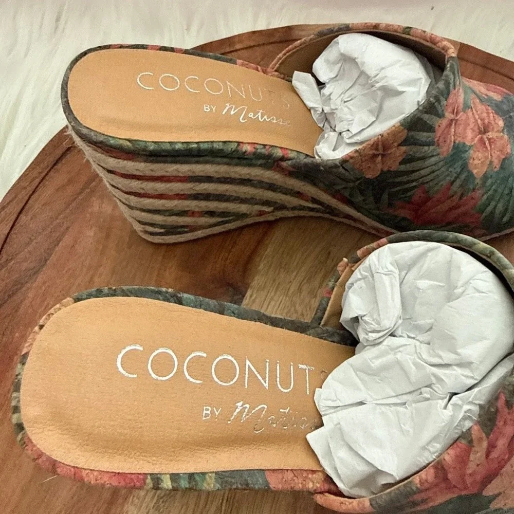 Coconuts by Matisse Audrey Hawaiian Womens 8M Cork Floral Espadrille Wedge Mules